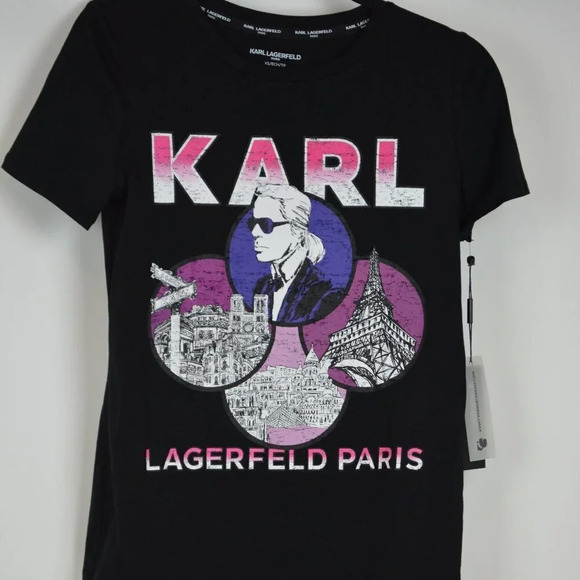 NWT KARL LAGERFELD PARIS TOP SIZE XS BLACK MULTICOLOR BLACK - Picture 1 of 4